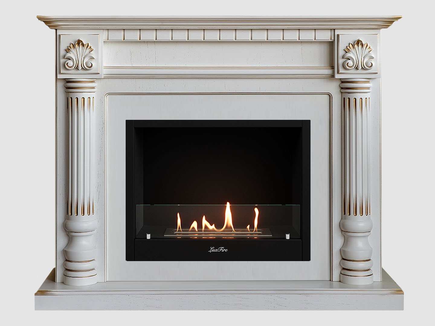 Каминный портал МДФ "Македония 1250" с биокамином Lux Fire "Фаер Бокс 1-25.5" (белый) по цене 85 600 руб.