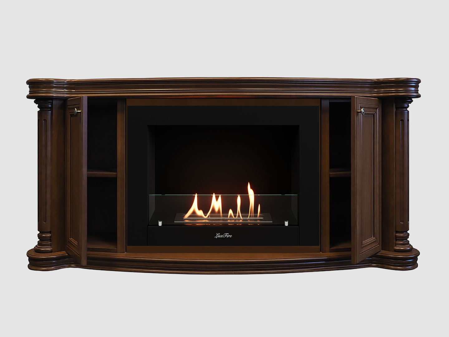 Каминный портал МДФ "Бетховен 1500" с биокамином Lux Fire "Фаер Бокс 2 - 30" (темный орех) по цене 109 100 руб.