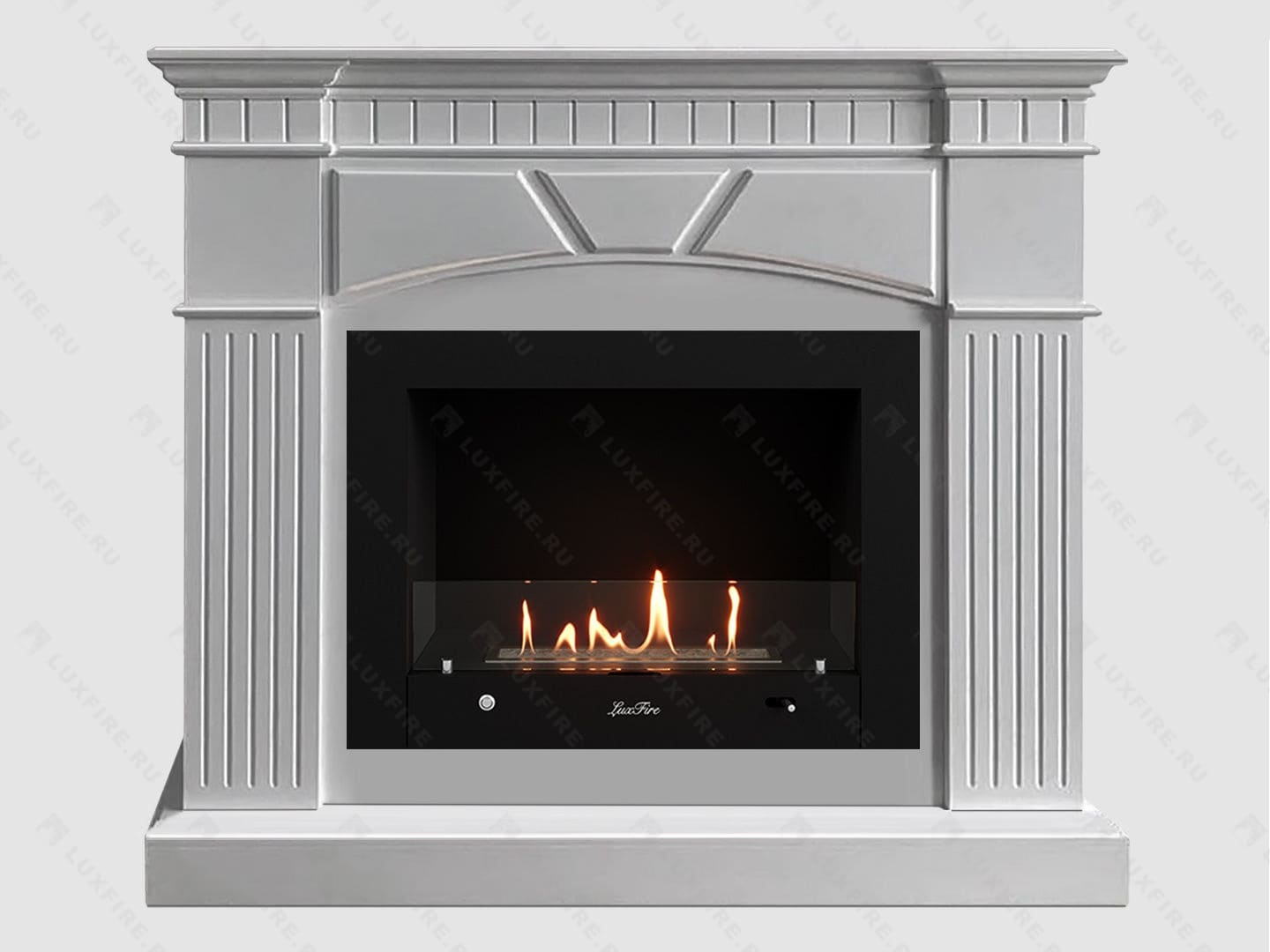 Каминный портал МДФ "Шервуд 1200" с биокамином Lux Fire "Фаер Бокс 4-30" (белый) по цене 123 300 руб.